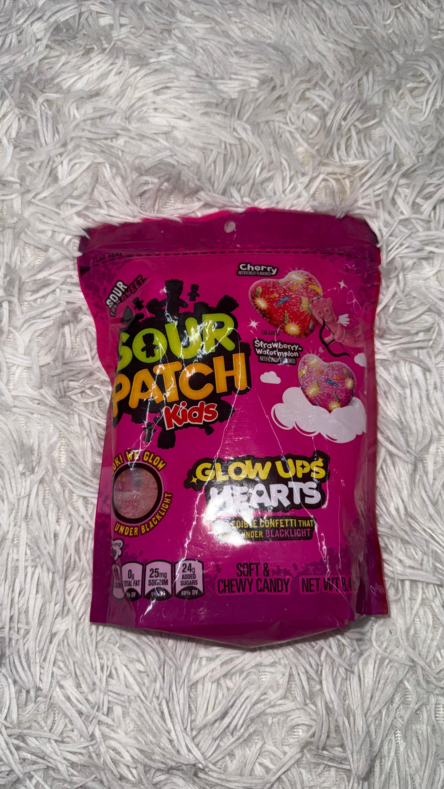 Glow ups hearts Sour patch kids